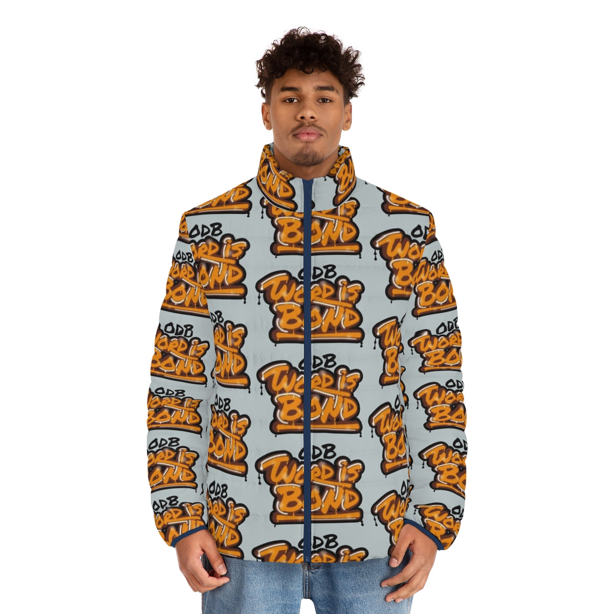 ODB "Word Is Bond" puffer jacket with graffiti-style graphic - men front