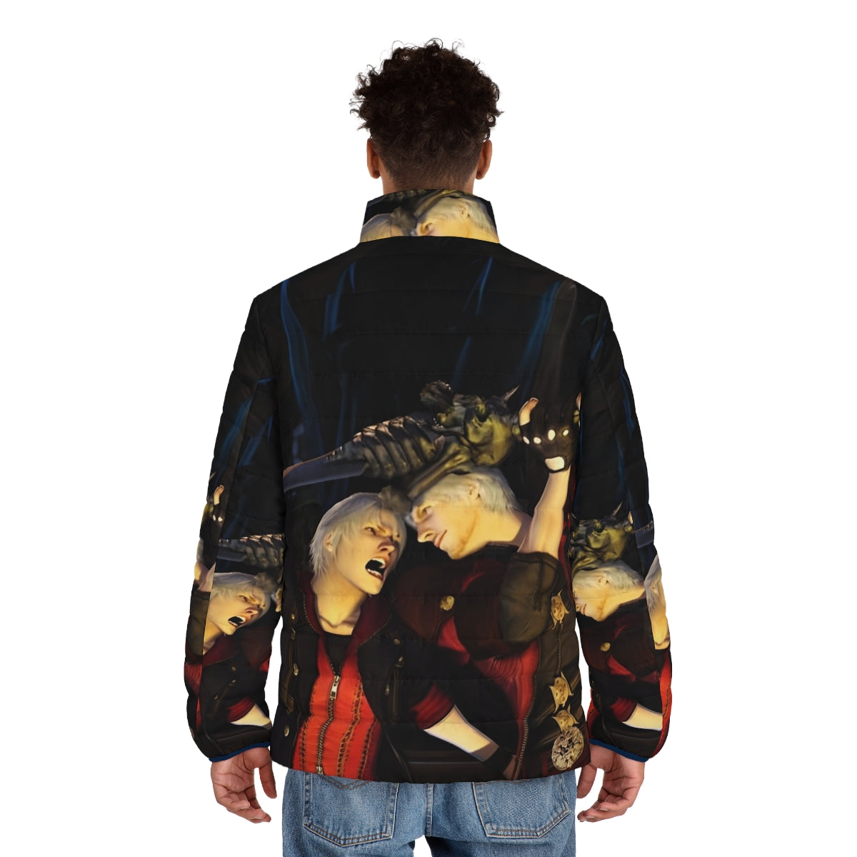 Devil May Cry Painting Puffer Jacket with Iconic Characters - men back