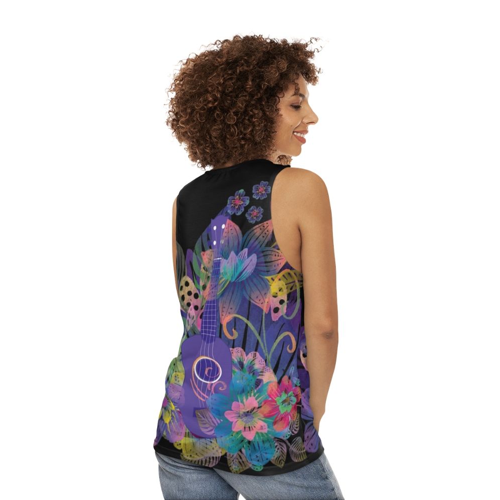 Ukulele composition with flowers unisex tank top - women back