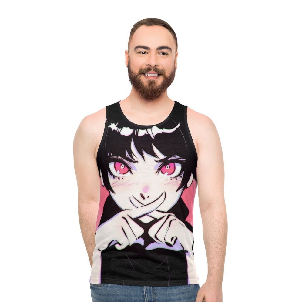 Anime-inspired Batsu unisex pink tank top - men