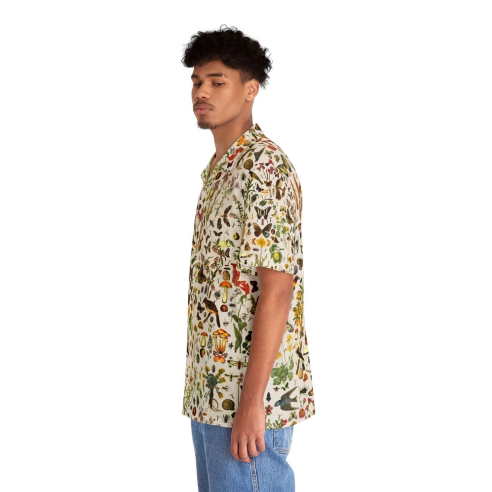 Colorful Hawaiian shirt featuring detailed illustrations of American plants, animals, and flora - People Left