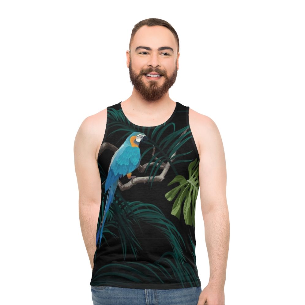 Tropical floral unisex tank top with monstera leaves pattern - men