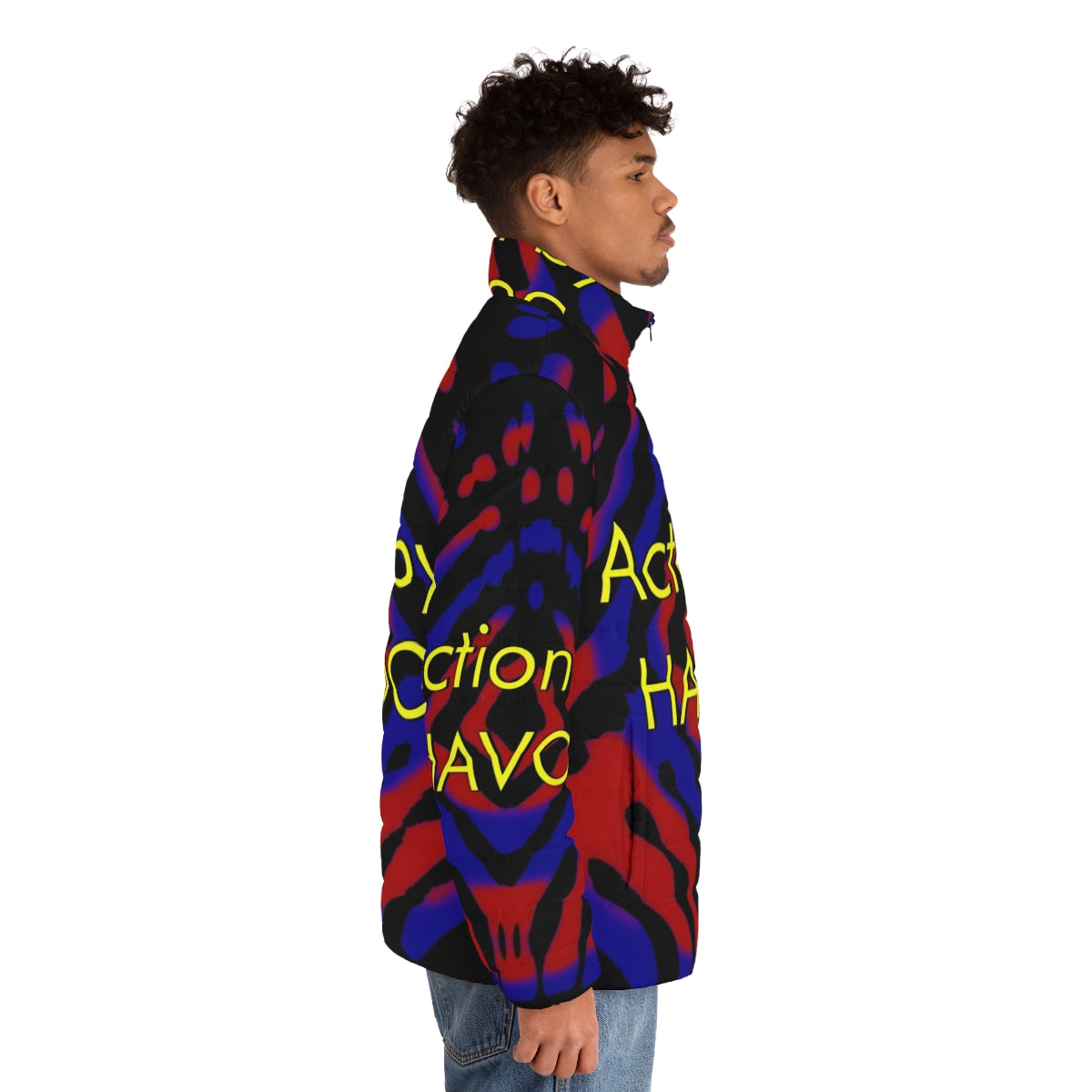 Retro sci-fi action puffer jacket with Havoc design - men side right