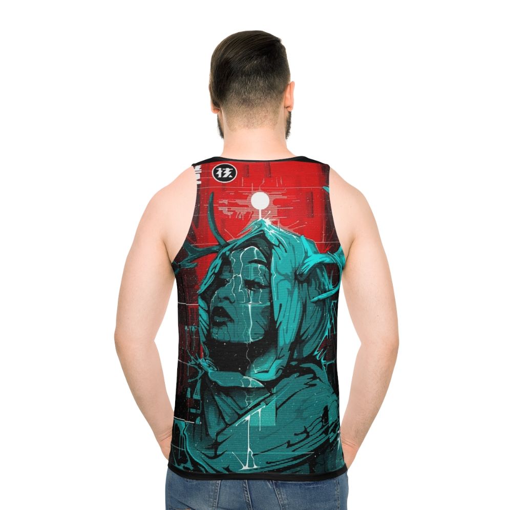 Cyberpunk Glitch Girl Unisex Tank Top - men back