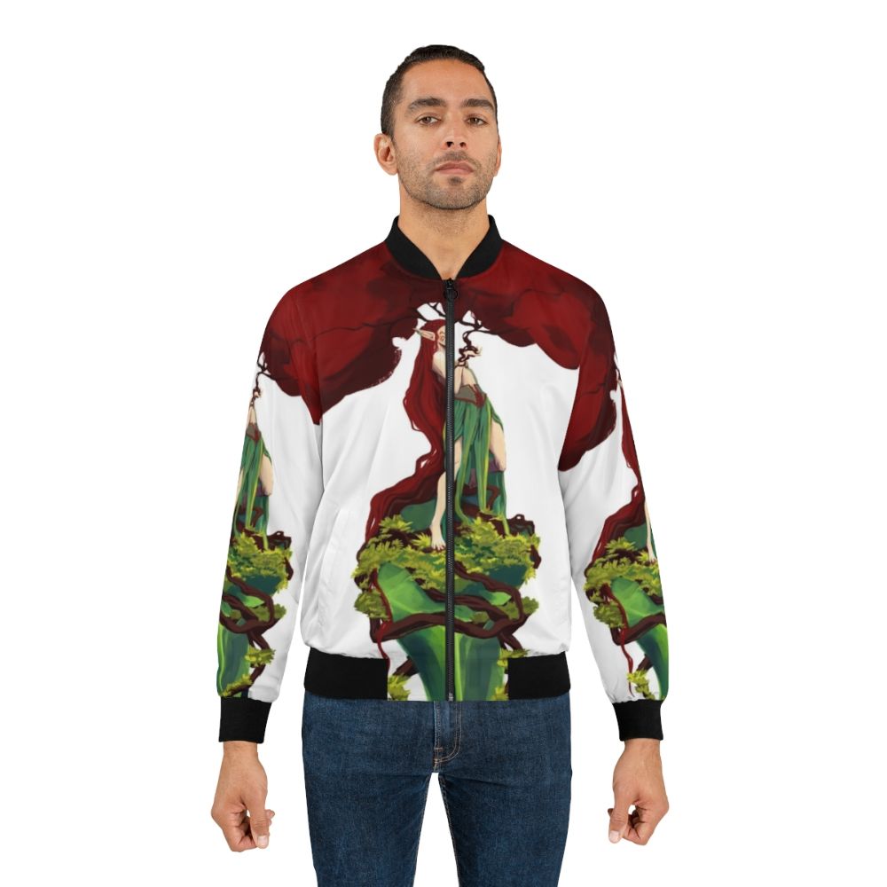 Red bomber jacket with a tree print design - Lifestyle