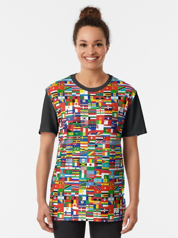 Graphic t-shirt featuring flags of the world - Women