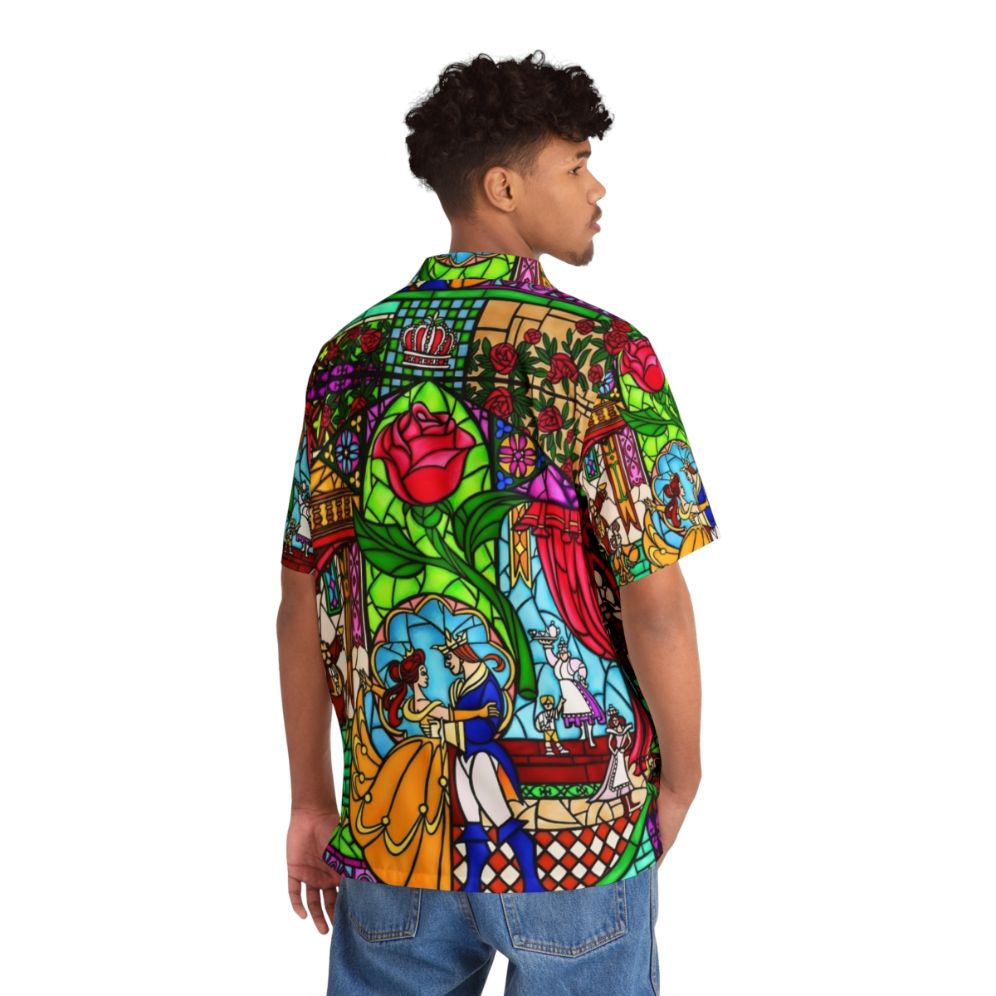 Stained Glass Window Hawaiian Shirt with Colorful Floral Pattern - People Back