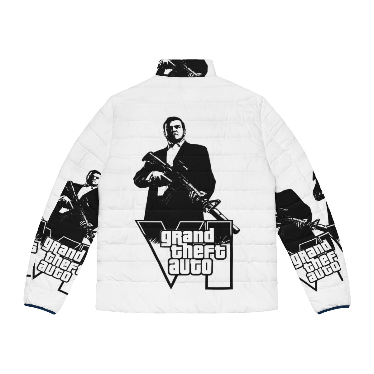 Grand Theft Auto Puffer Jacket featuring iconic GTA game elements - Back