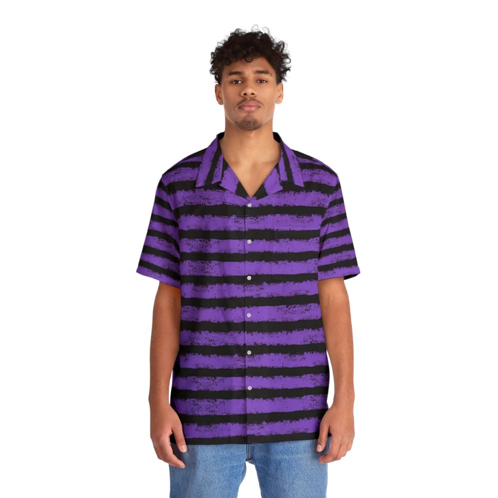 Black and purple splatter stripe Hawaiian shirt - People Front