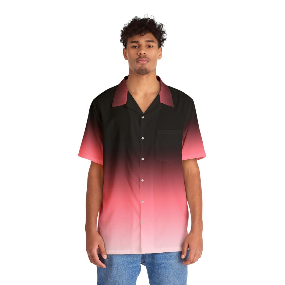 Black, pink, and white ombre dip dye Hawaiian shirt with rainbow ombre pattern - People Front