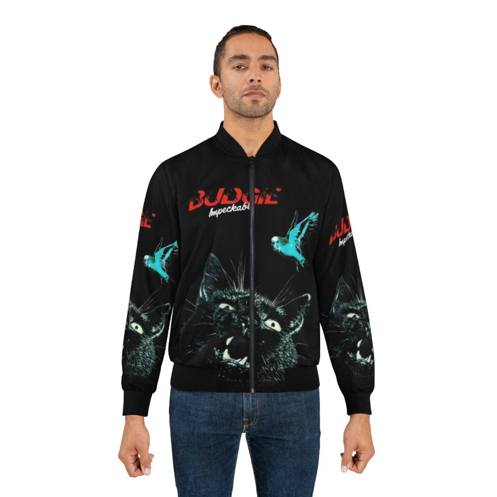 Budgie Band Impeckable Album Bomber Jacket with band logo and retro-inspired design - Lifestyle