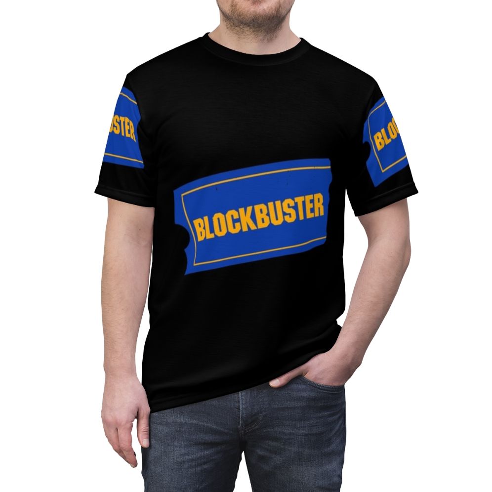 Retro Blockbuster Video logo graphic printed on a high-quality t-shirt - men front