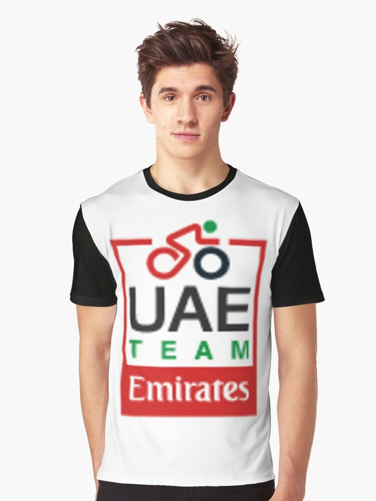 UAE Team Emirates Cycling Graphic T-Shirt featuring Tadej Pogacar and the team's logo - Men