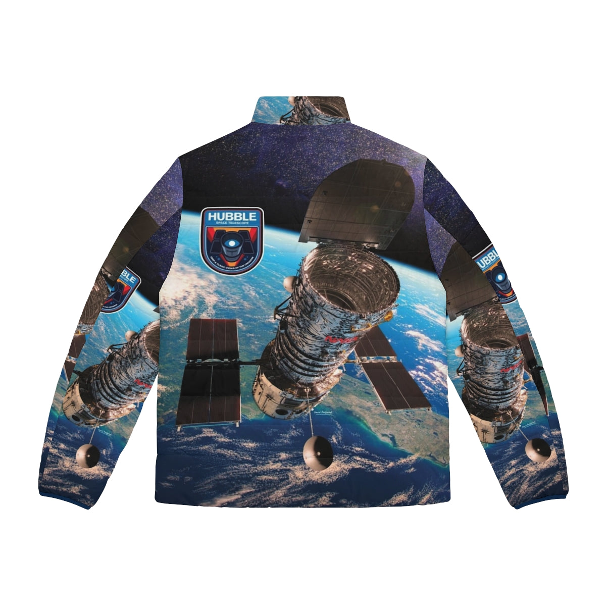 Hubble Space Telescope Puffer Jacket featuring stunning deep space imagery - Back