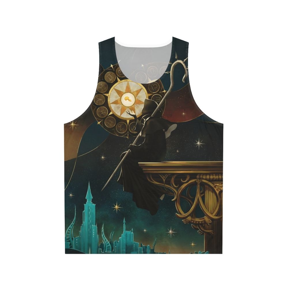 Unisex tank top with zodiac and sun design