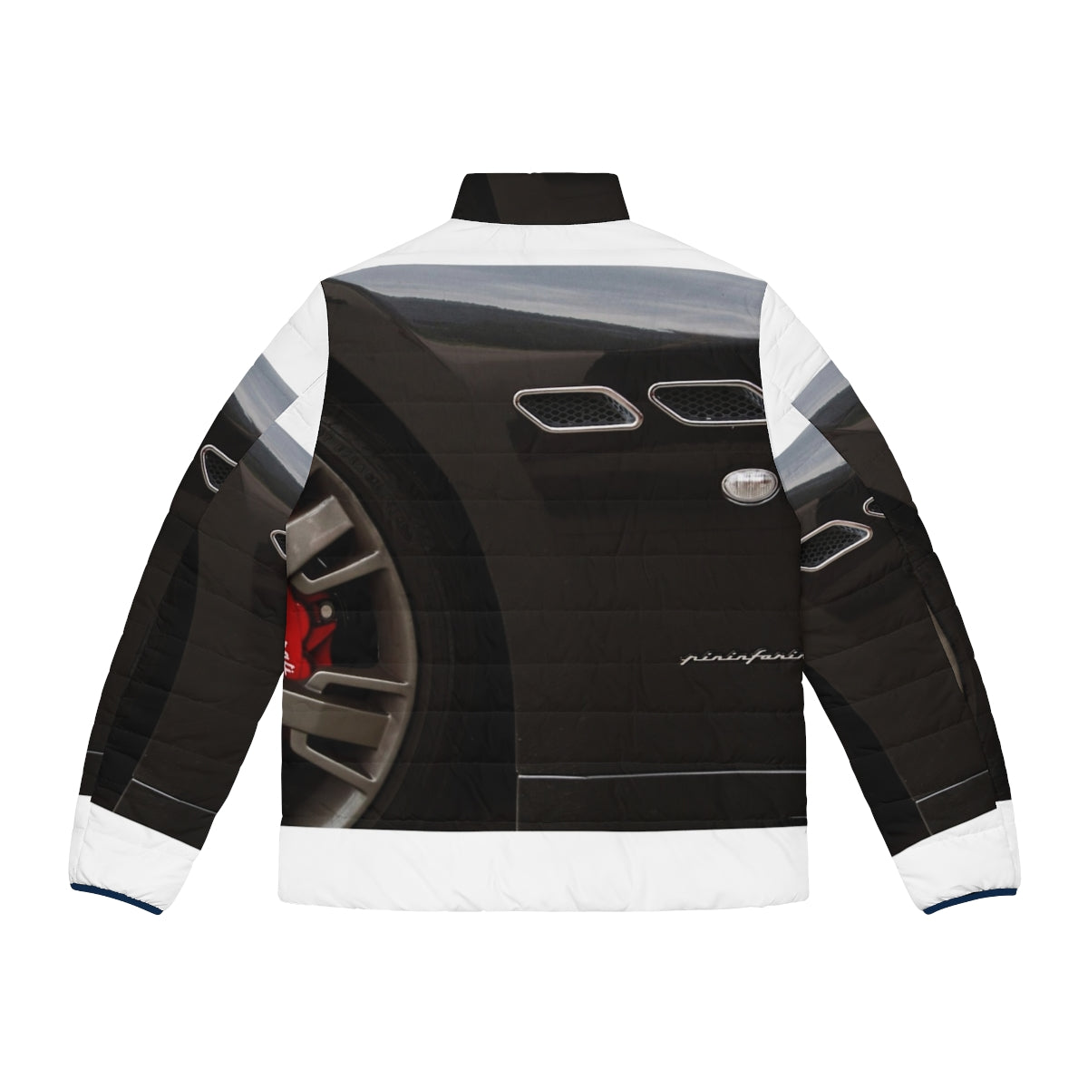 Granturismo Puffer Jacket with Maserati logo and sports car design - Back