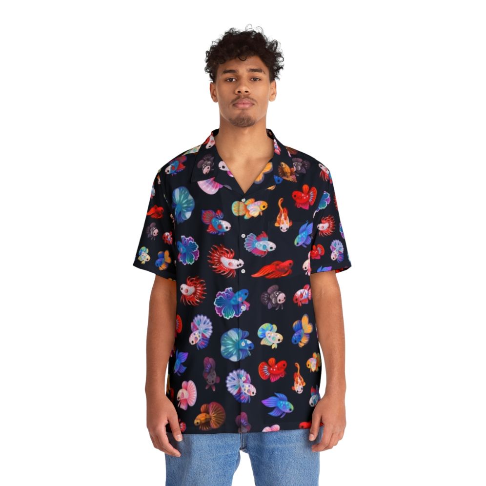 Betta fish Hawaiian shirt with tropical underwater design - People Front