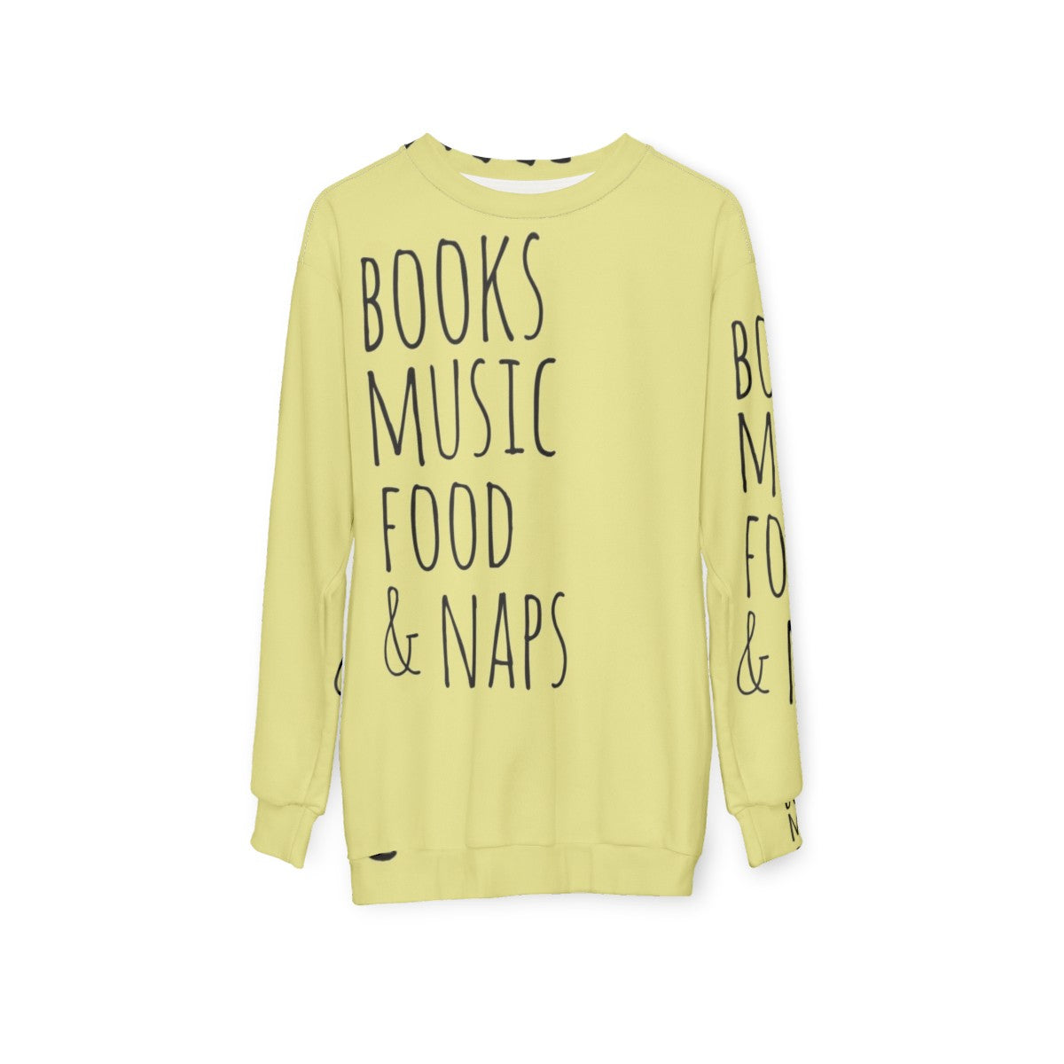 Books, Music, Food & Naps Sweatshirt - Nerdy Hobbies and Fandom - hanging