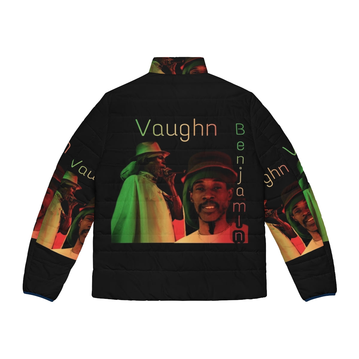 Vaughn Benjamin Midnite Puffer Jacket with reggae and rastafarian design elements - Back