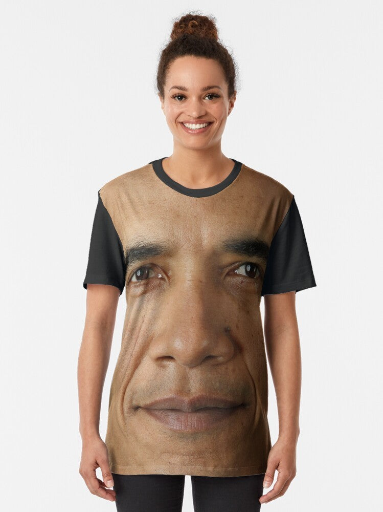 Barack Obama face graphic printed on a black t-shirt - Women