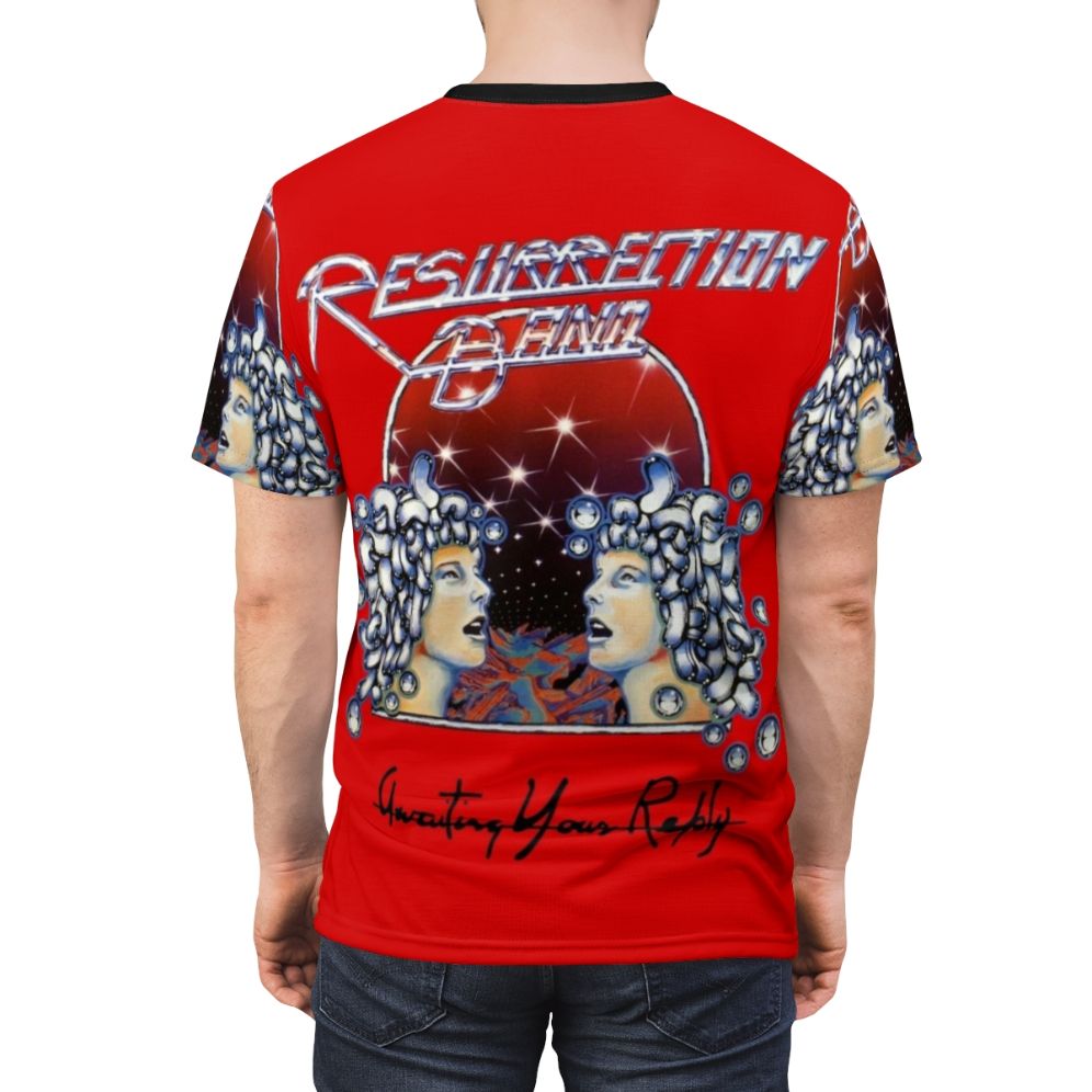 Resurrection Band Inspired Christian T-Shirt with Awaiting Your Reply Design - men back