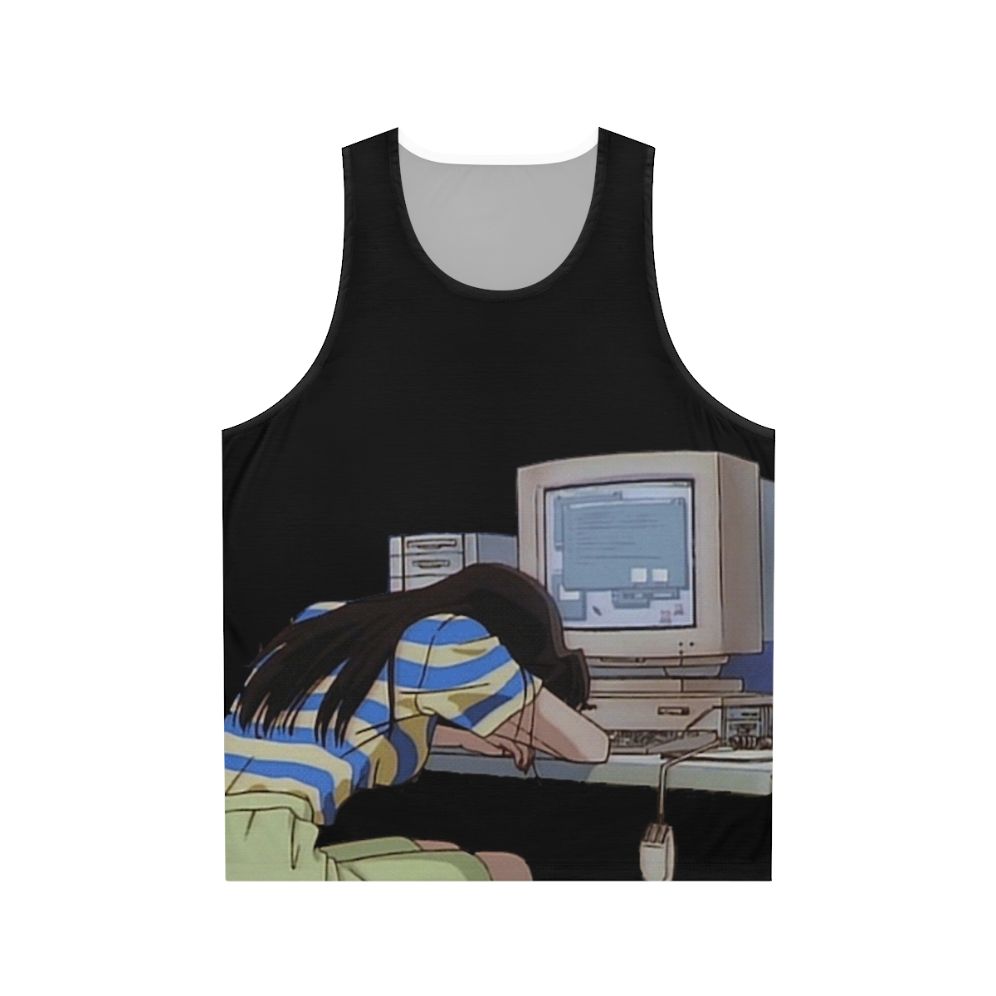 Waiting Unisex Tank Top with Vaporwave and Anime-inspired Design