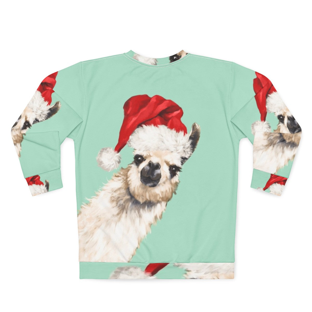 Cozy green Christmas llama sweatshirt - Back