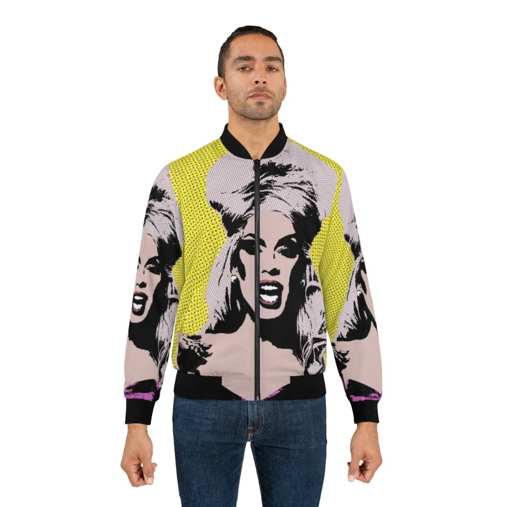 A colorful and vibrant Alaska-inspired pop art bomber jacket with drag queen influences. - Lifestyle