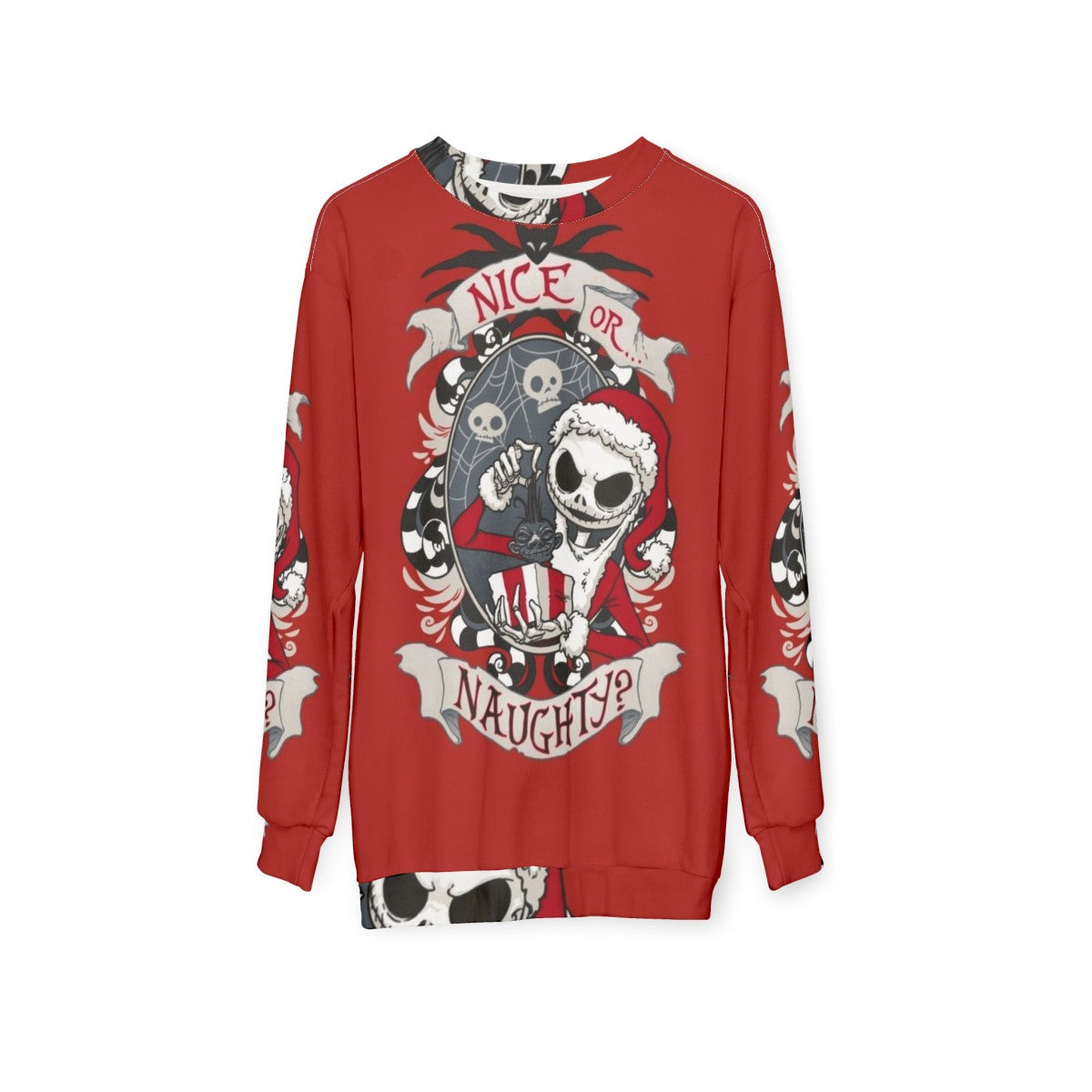 Spooky Santa Sweatshirt with Nightmare Before Christmas Motif - hanging