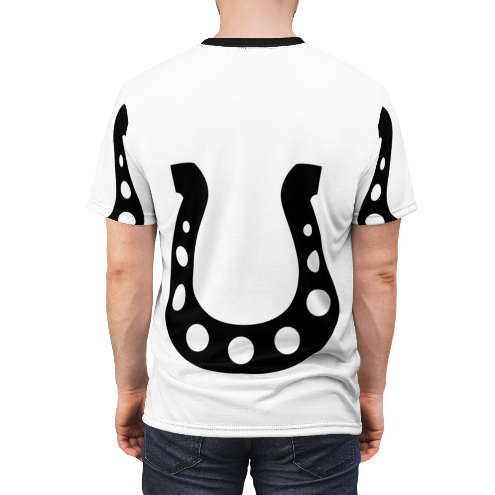 Stylish t-shirt featuring a lucky horseshoe design for activities and hobbies - men back