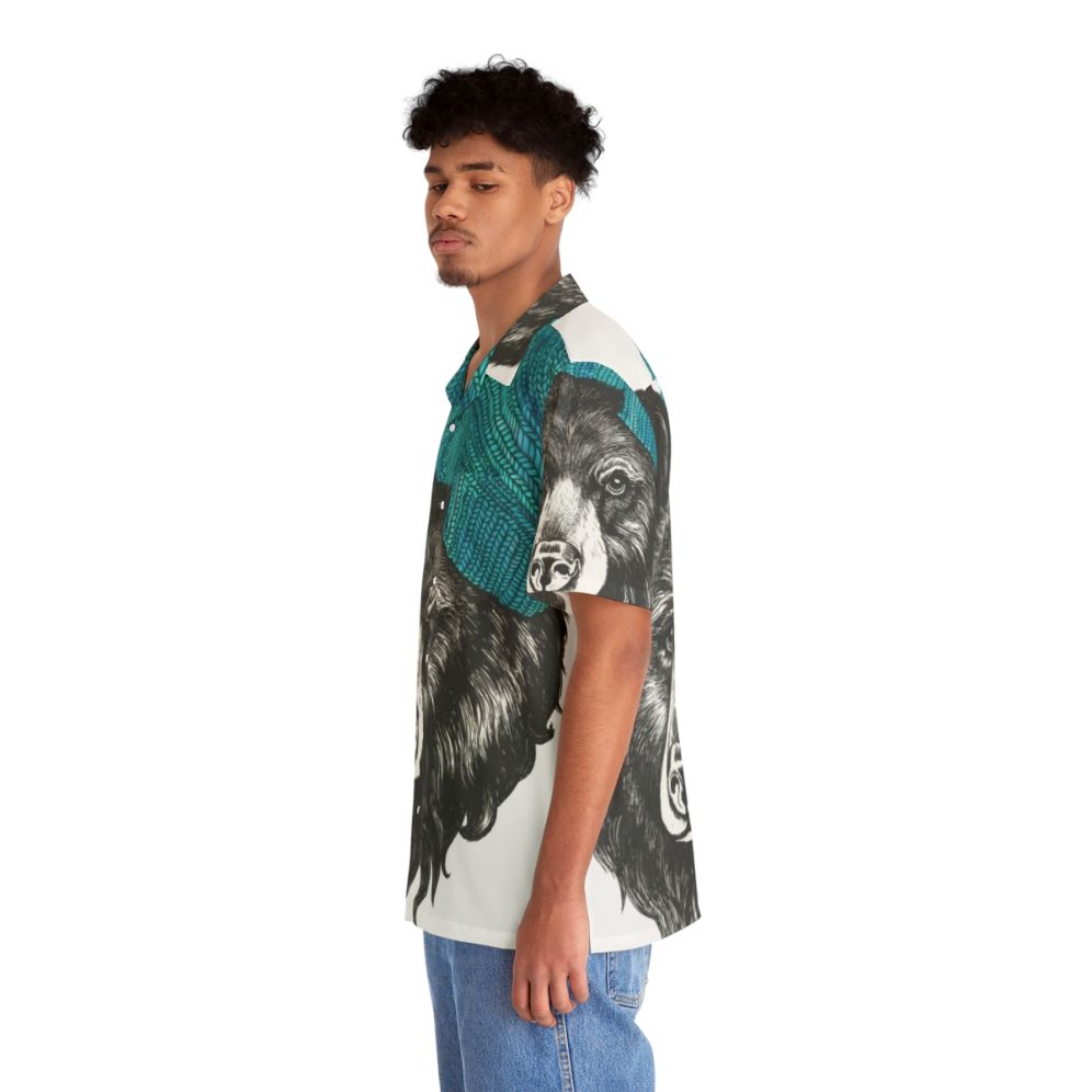 Blue Hawaiian shirt with tropical bear print design - People Left