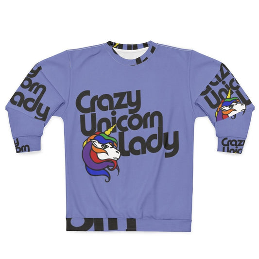 Crazy unicorn lady sweatshirt featuring a vibrant, colorful unicorn design