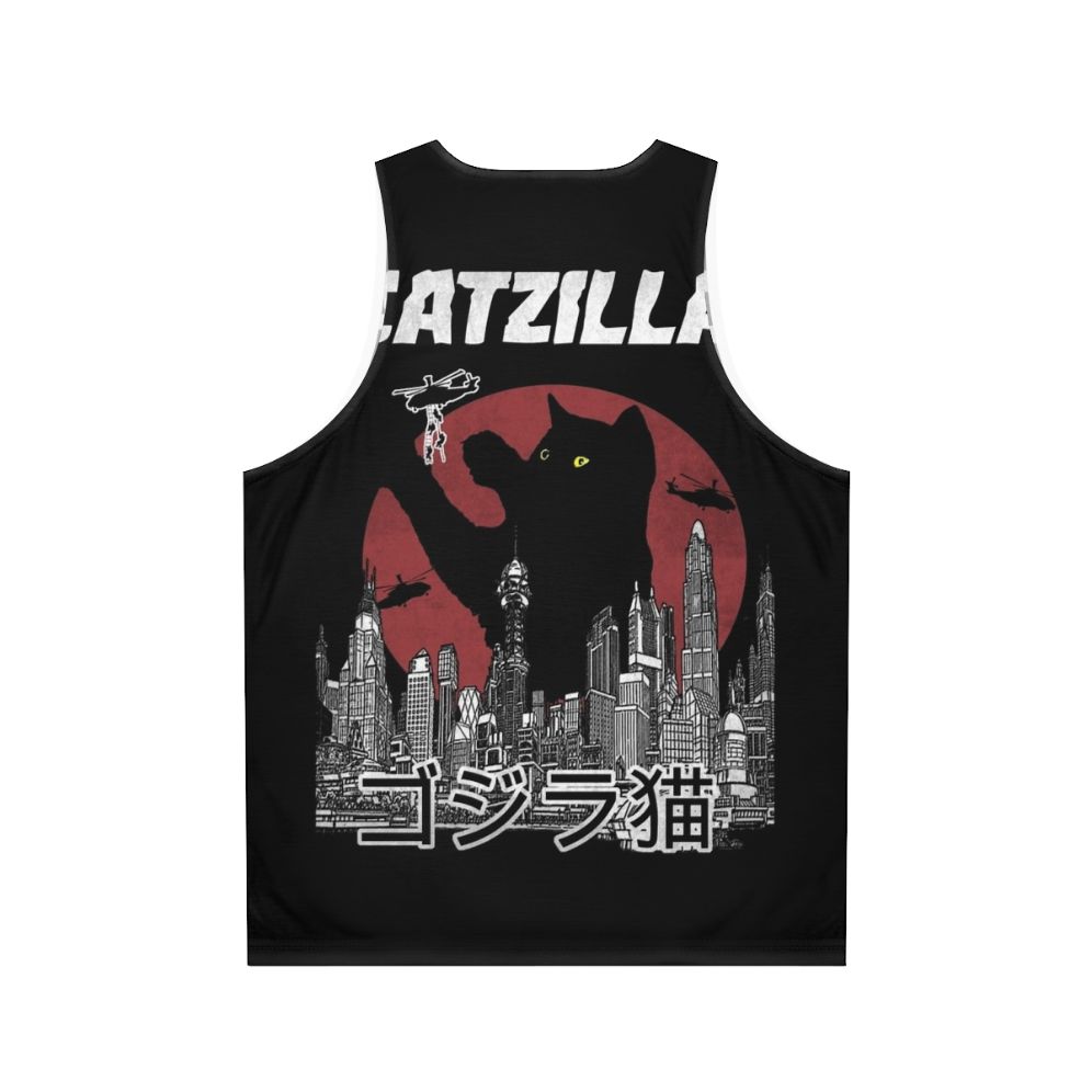 Vintage Catzilla Unisex Tank Top with Kawaii Japanese Cat Lover Design - Back