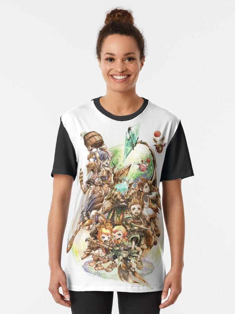 A fantasy-inspired t-shirt featuring a vibrant crystal design, perfect for RPG and adventure enthusiasts. - Women