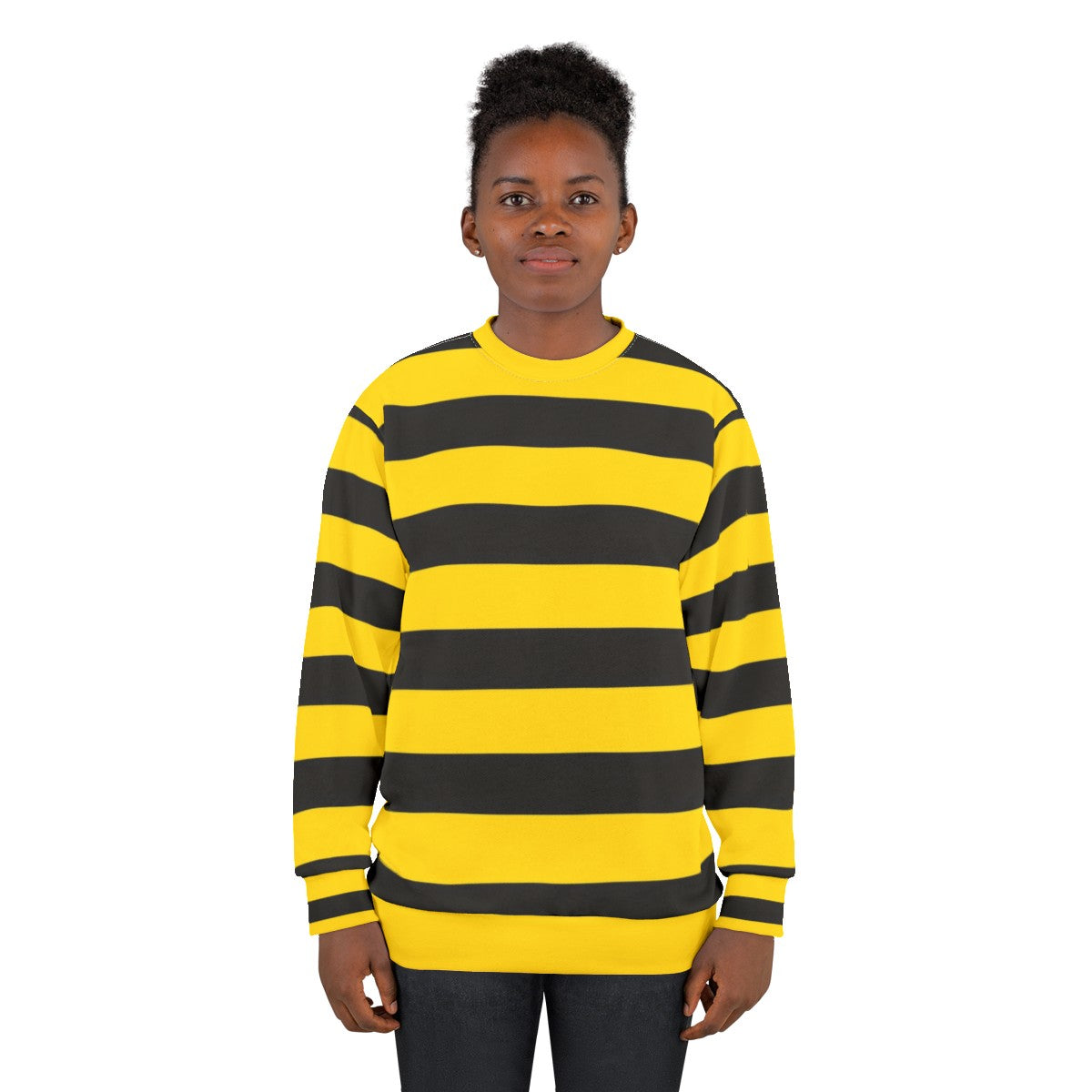 Wide yellow and black striped sweatshirt with a rugby-style design - women