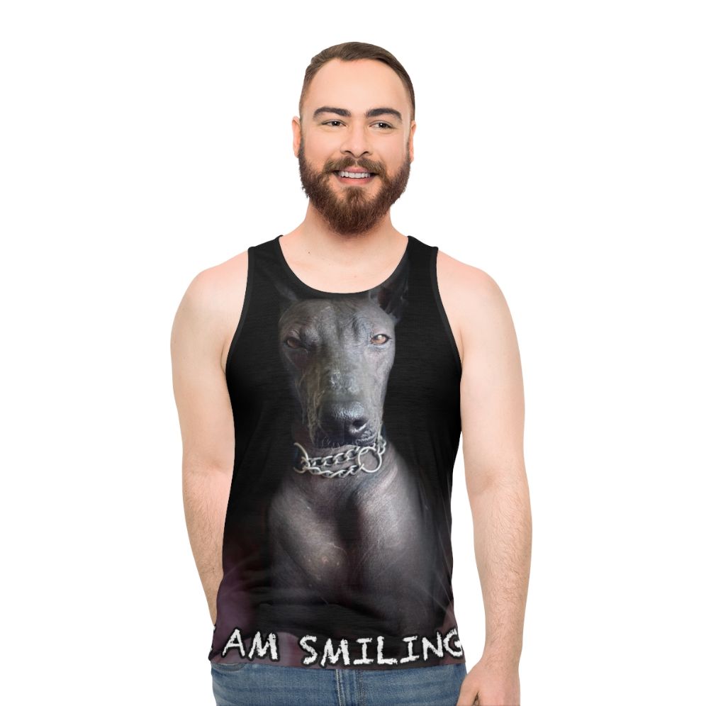 Unisex tank top with "I Am Smiling" design for xoloitzcuintle dog lovers - men