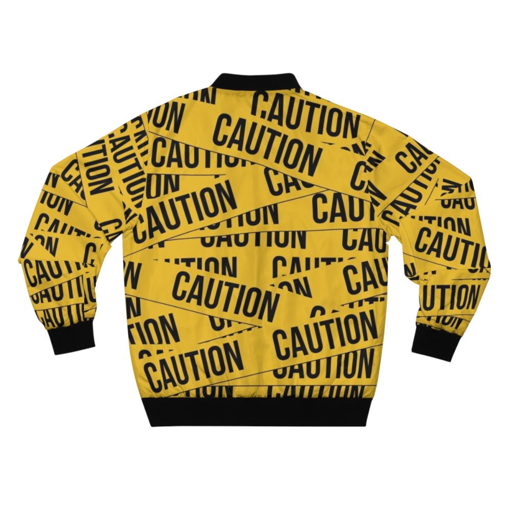 Caution bomber jacket with police tape design and warning graphics - Back