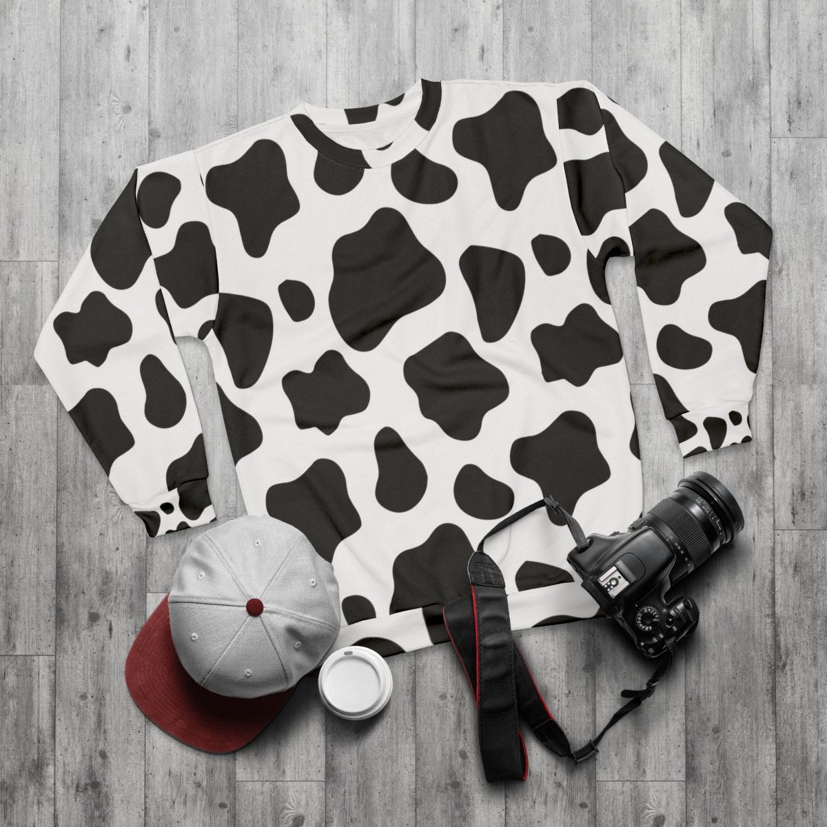 Cow spots pattern sweatshirt - flat lay