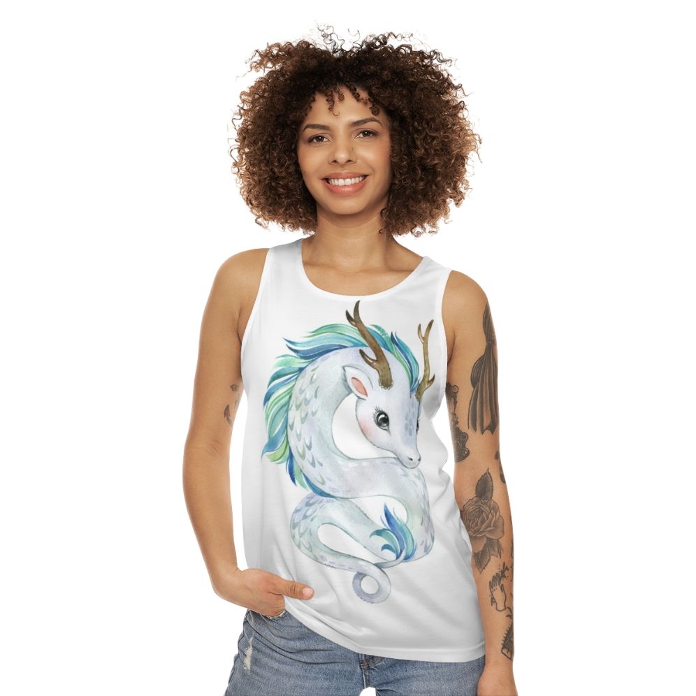 Unisex tank top featuring a mythical dragon design - women