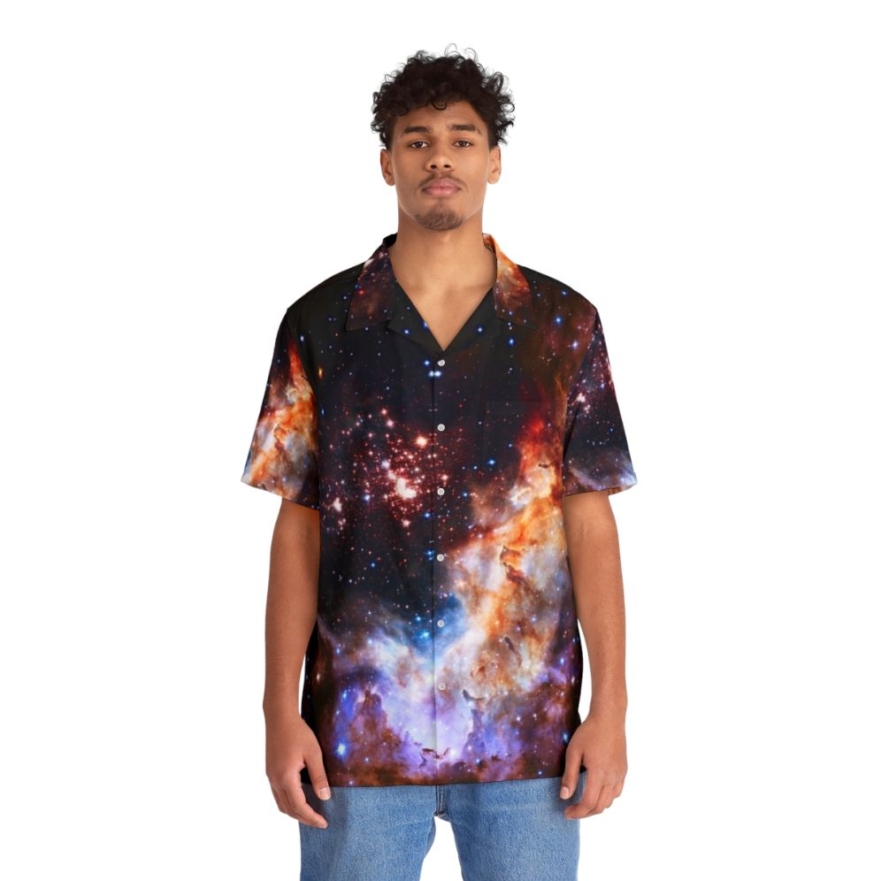 Westerlund 2 Hawaiian shirt featuring a cosmic galaxy design - People Front