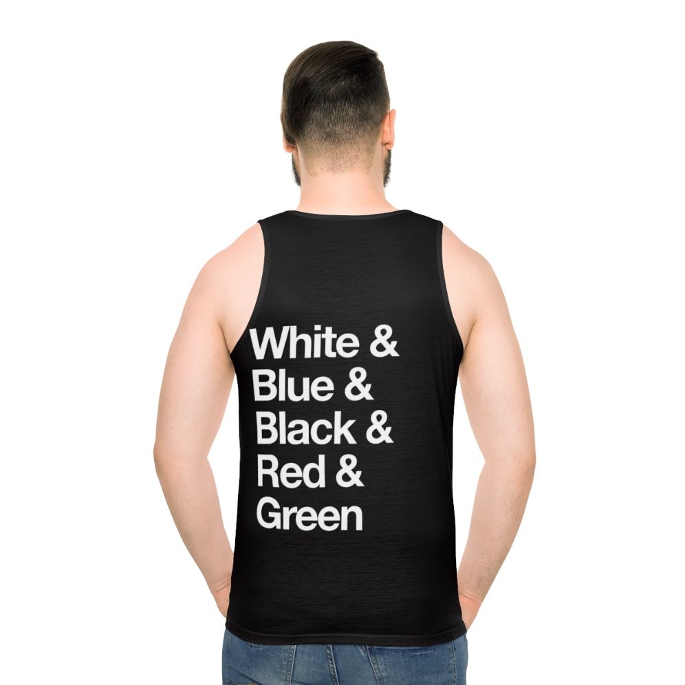 Reversible unisex color block tank top with MTG color wheel design - men back