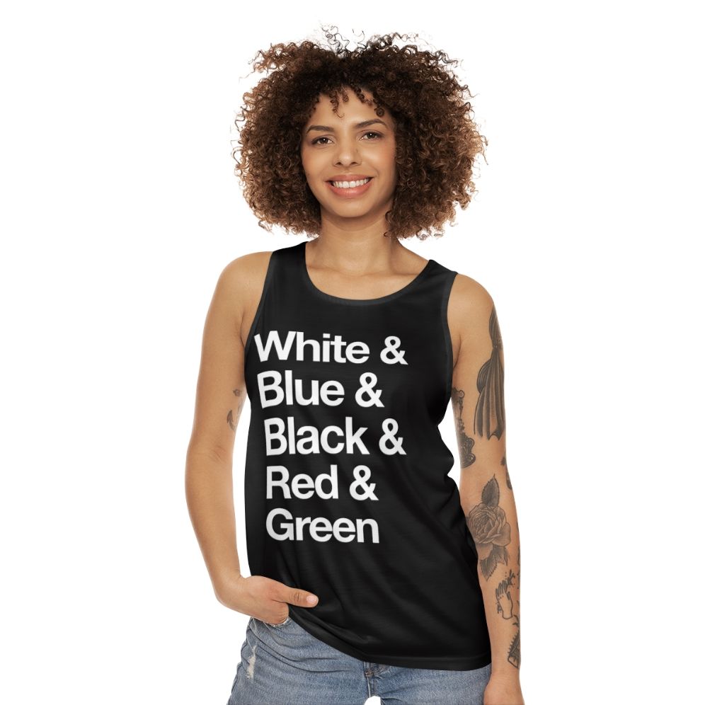 Reversible unisex color block tank top with MTG color wheel design - women