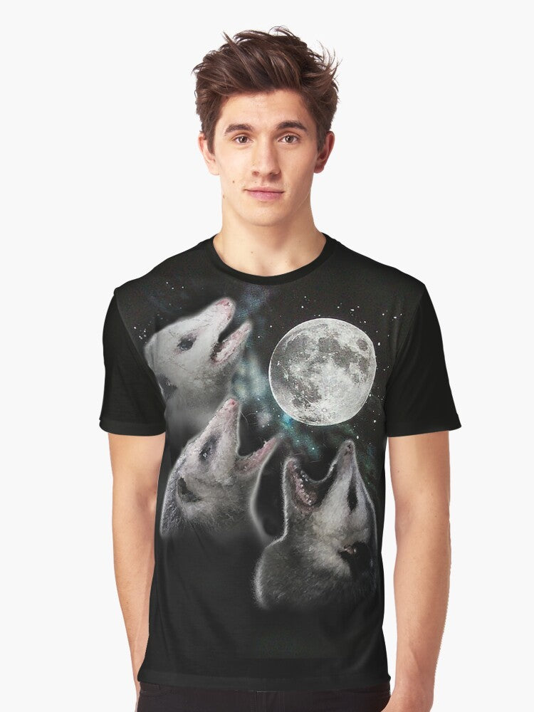 3 Opossum Moon Graphic T-Shirt with a unique opossum and moon design - Men