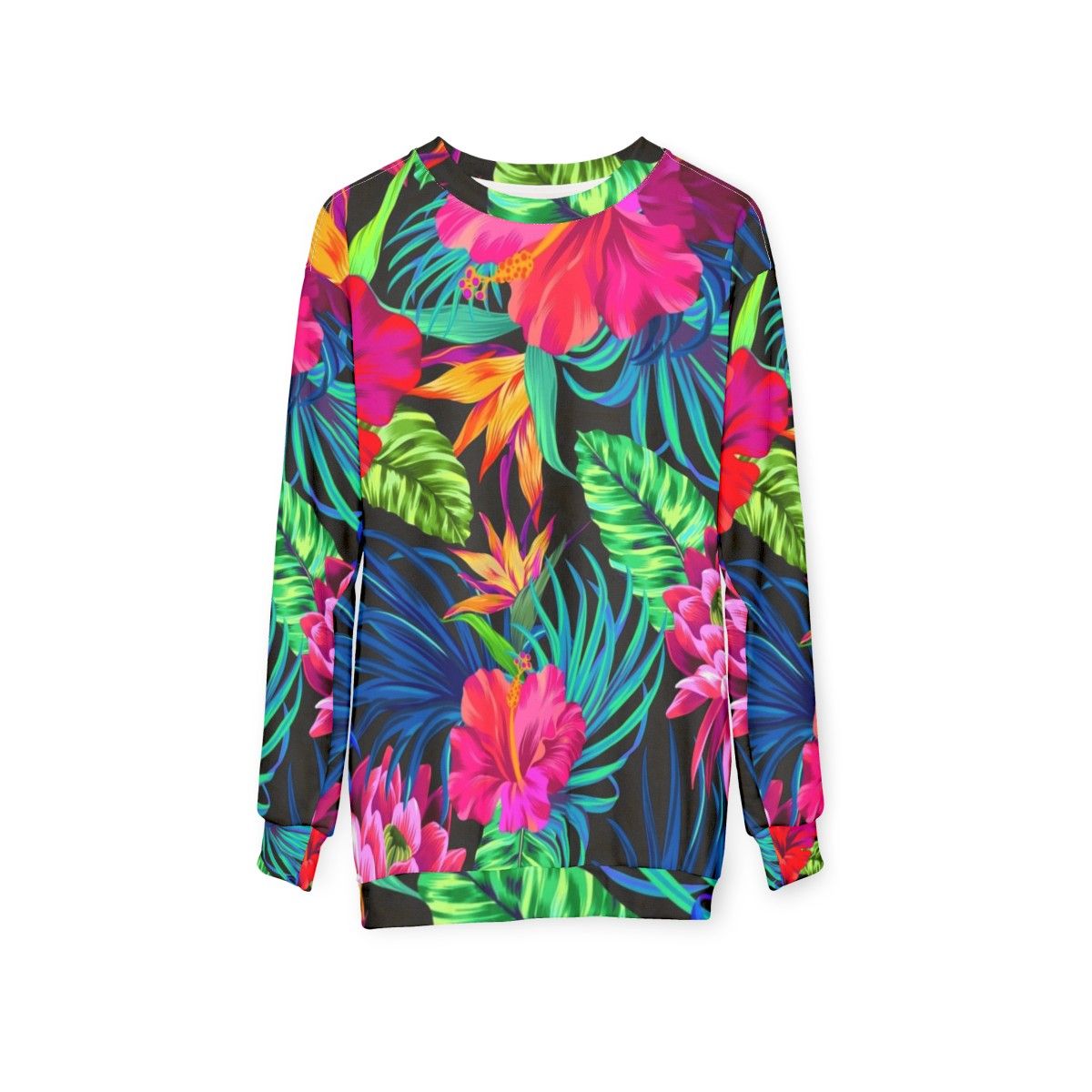 Tropical hibiscus floral pattern sweatshirt - hanging