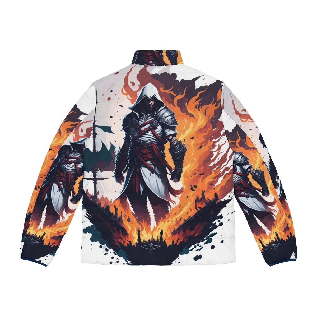 Assassin's Creed inspired puffer jacket featuring fan art design - Back