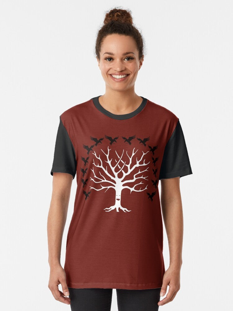 House Blackwood Game of Thrones Graphic T-Shirt featuring the Blackwood sigil and "Winter is Coming" motto - Women