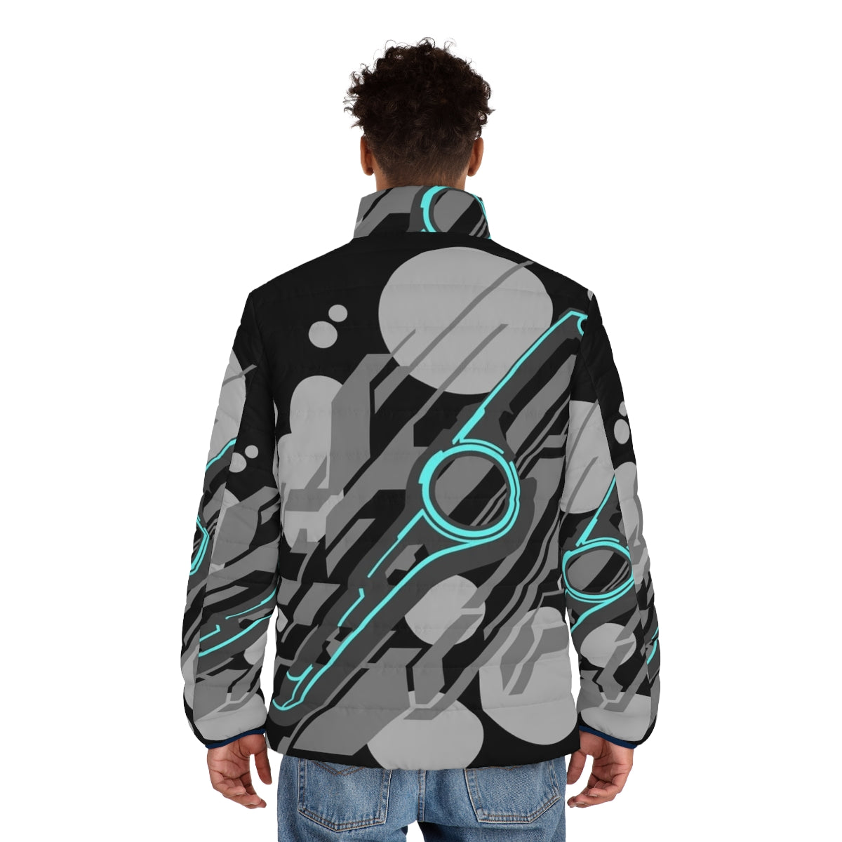 Monado Abstract Grey Puffer Jacket - Xenoblade Chronicles Inspired Outerwear - men back