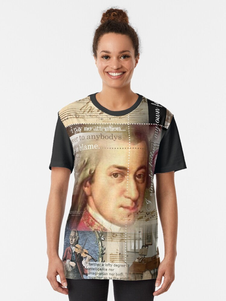 Mozart graphic t-shirt featuring the portrait of the renowned classical composer - Women