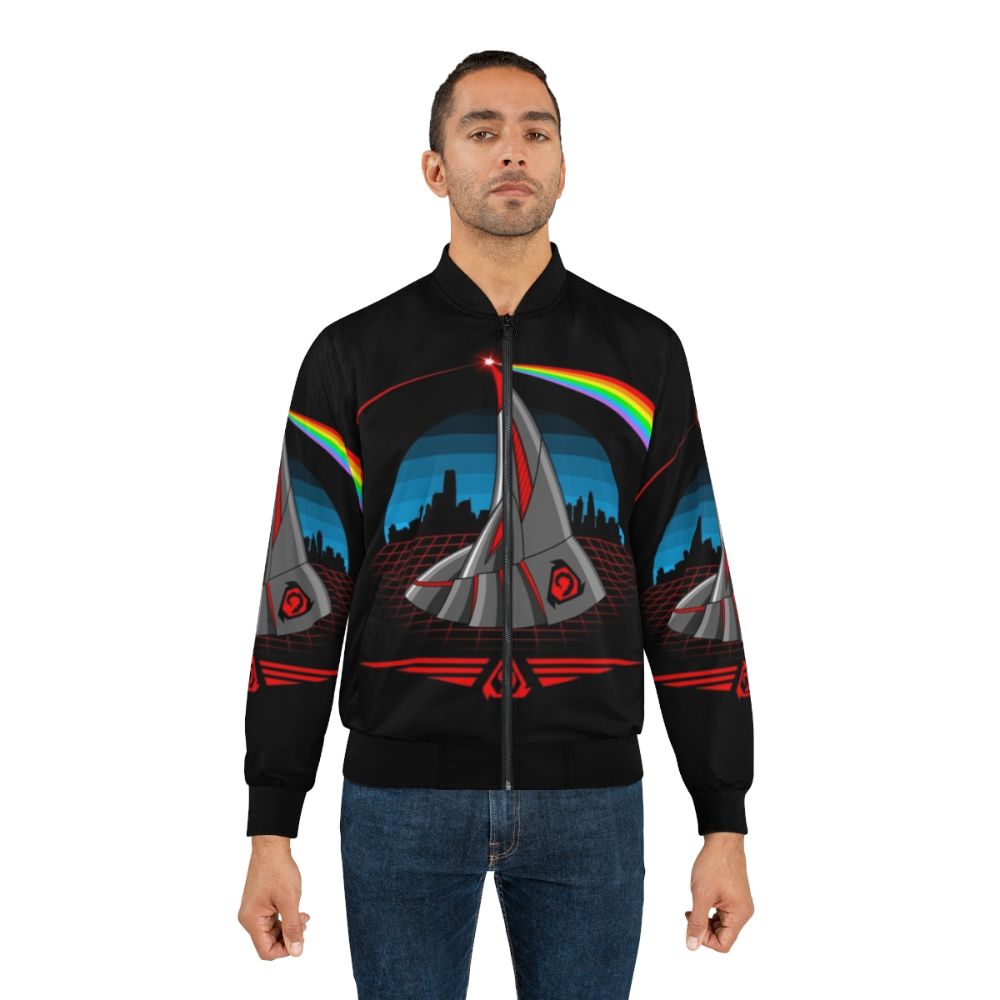 Dark Side of Nod retro bomber jacket with synthwave and 80s aesthetic design - Lifestyle