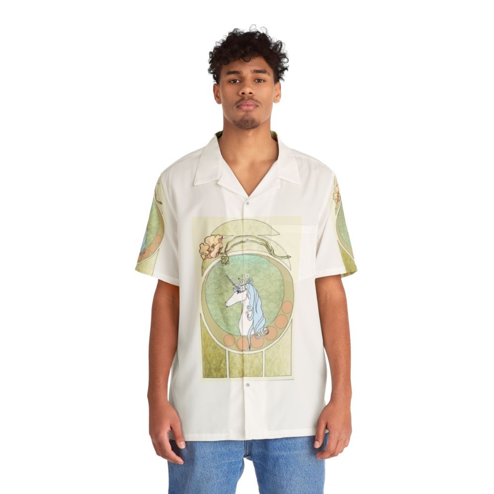 Art Nouveau The Last Unicorn Hawaiian Shirt featuring a unicorn design - Lifestyle